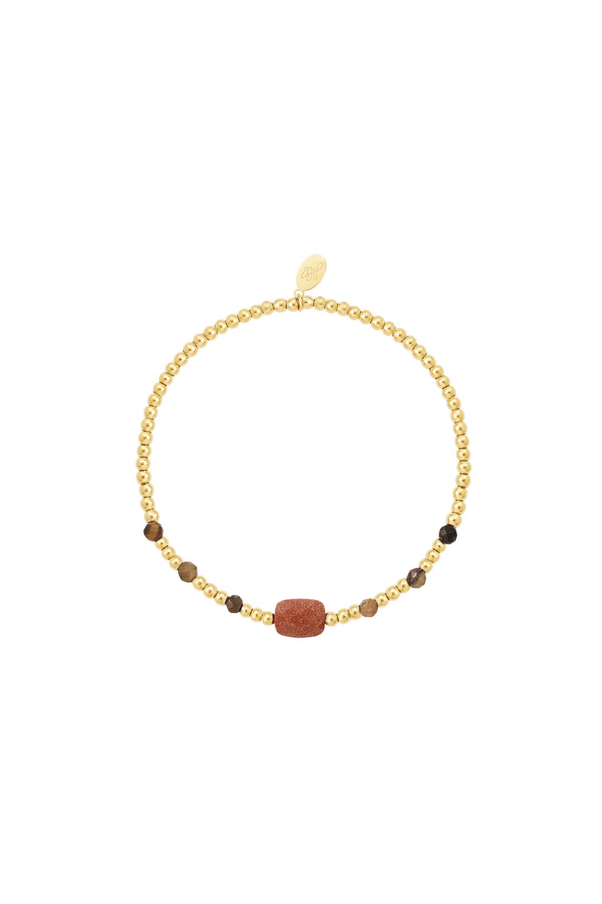 Bracelet perlé avec pierre carrée de couleur - Collection pierres naturelles Marron Stone