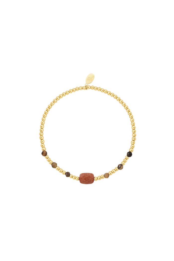 Beaded bracelet with colored square stone - Natural stones collection Brown 