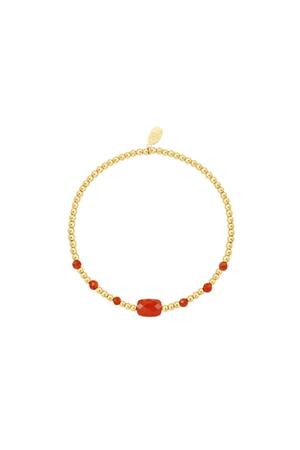 Beaded bracelet with colored square stone - Natural stones collection Orange & Gold h5 