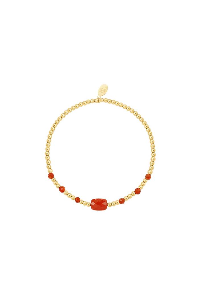 Beaded bracelet with colored square stone - Natural stones collection Orange & Gold 