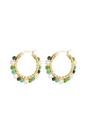Pendientes grandes perlas de colores Verde & Oro Acero inoxidable h5 