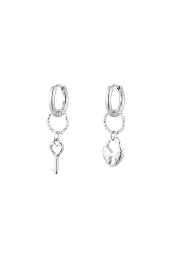 Earrings key & lock Silver Stainless Steel