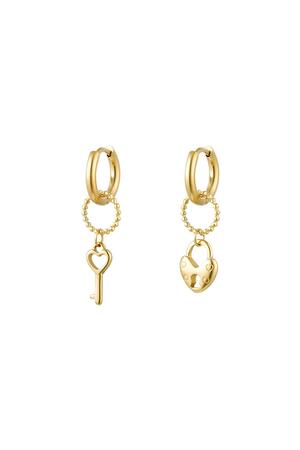 Earrings key & lock Gold Stainless Steel h5 