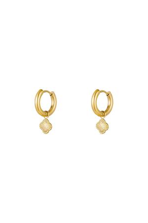 Earrings clover with pattern Gold Stainless Steel h5 