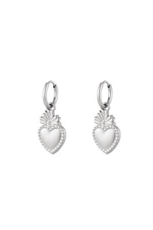 Earrings with heart and plume charm Silver Stainless Steel h5 
