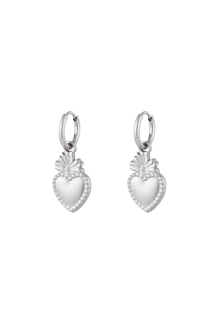 Earrings with heart and plume charm Silver Stainless Steel 