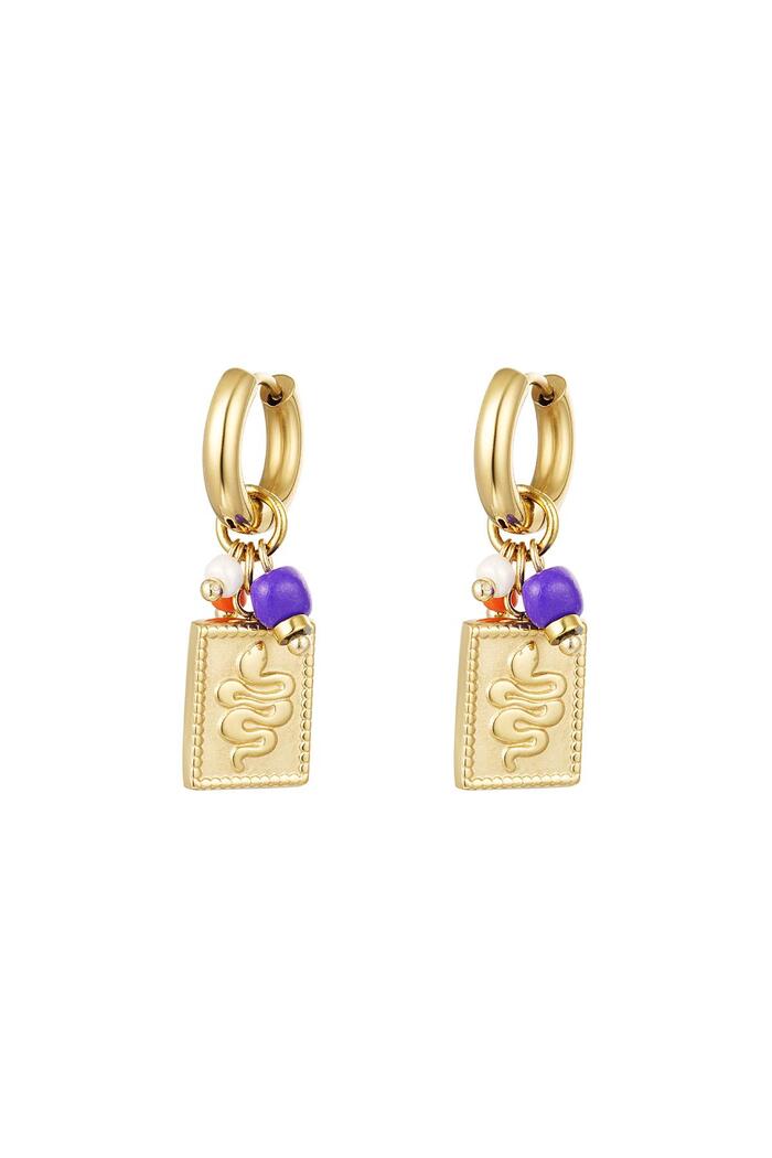 Earrings with snake charm & beads Gold Stainless Steel 
