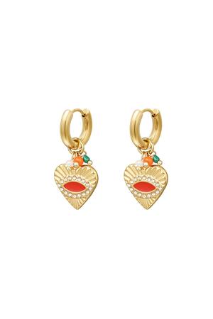 Earrings with heart and small beads Gold Stainless Steel h5 