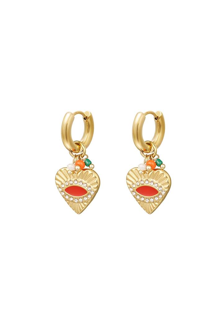 Earrings with heart and small beads Gold Stainless Steel 