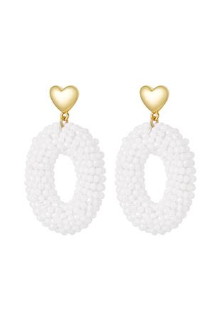 Earrings oval with beads and heart detail White Alloy h5 