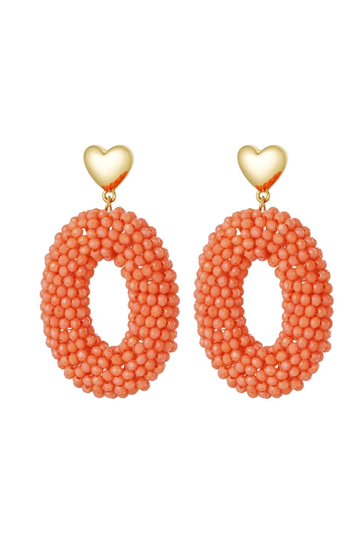 Earrings oval with beads and heart detail Coral Alloy h5 