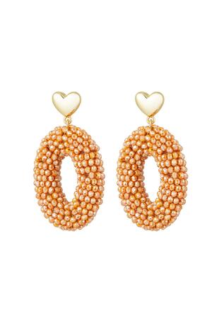 Earrings oval with beads and heart detail Orange & Gold Copper h5 