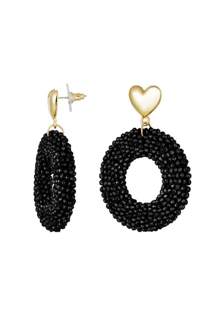 Earrings beads with heart detail Black & Gold Alloy 