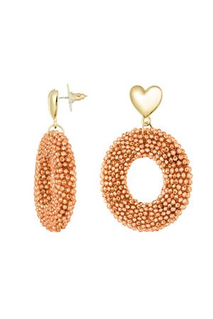 Earrings beads with heart detail Orange & Gold Alloy h5 