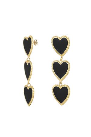 Earrings three graceful hearts in a row Black & Gold Stainless Steel h5 