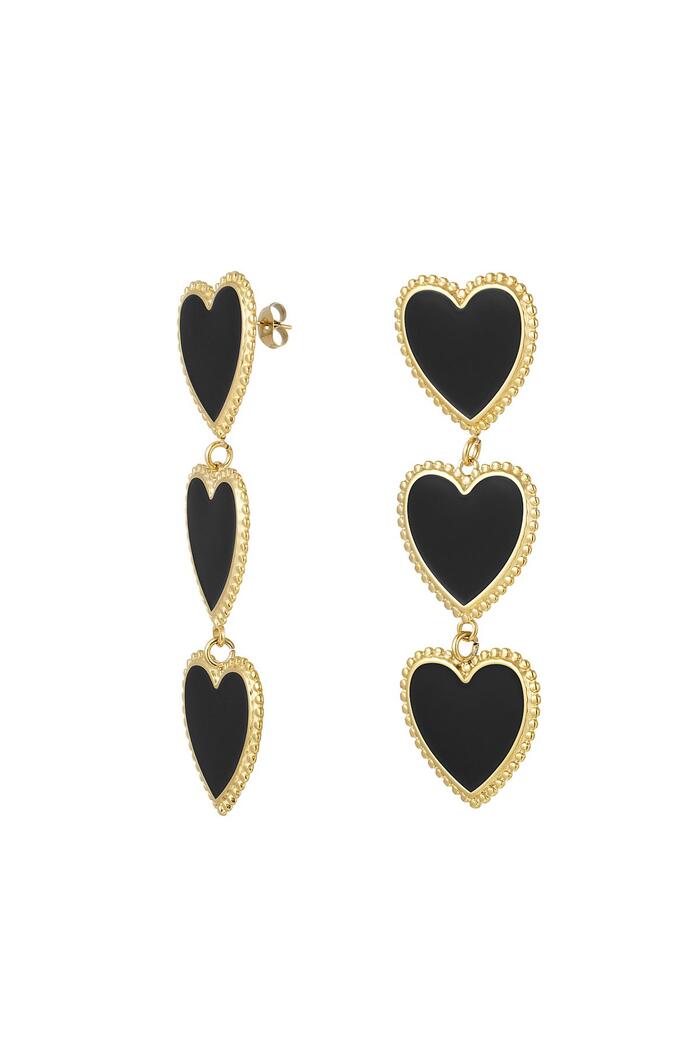 Earrings three graceful hearts in a row Black & Gold Stainless Steel 
