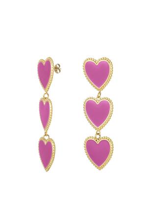 Earrings 3 graceful hearts in a row Pink Stainless Steel h5 