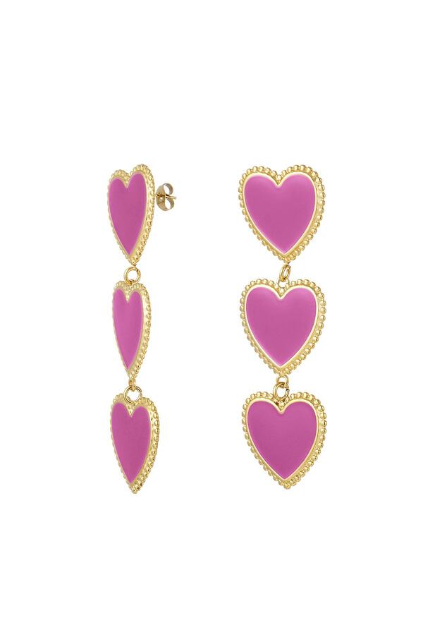 Earrings 3 graceful hearts in a row Pink Stainless Steel