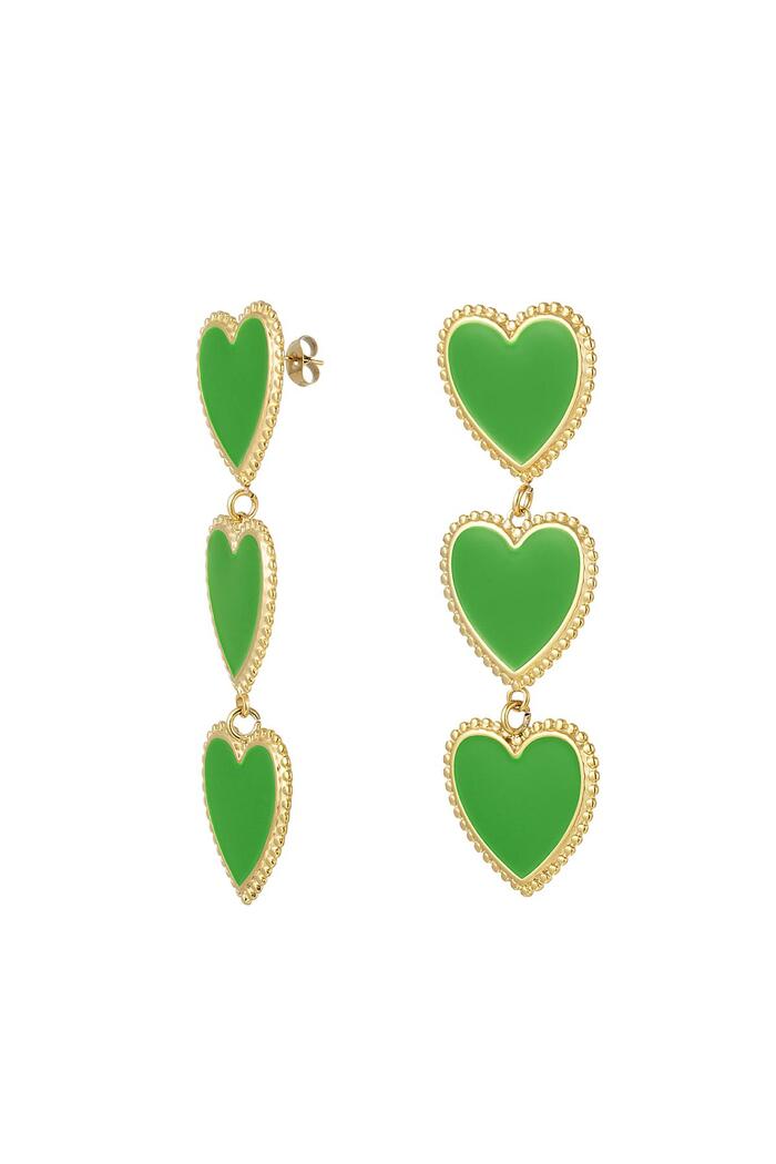 Earrings 3 graceful hearts in a row Green Stainless Steel 