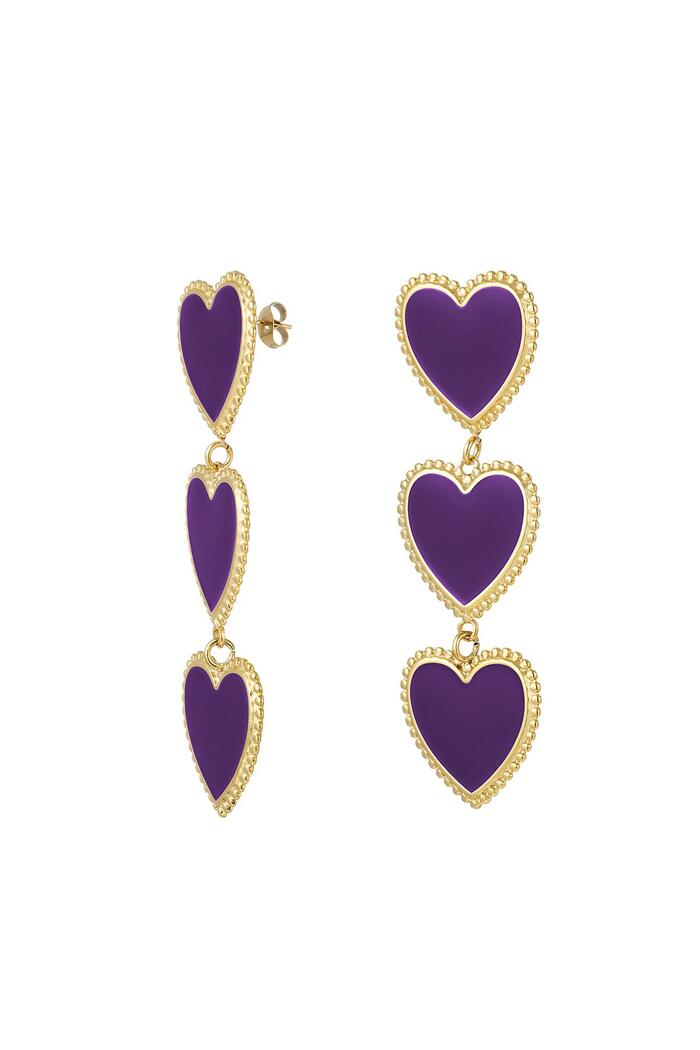 Earrings 3 graceful hearts in a row Purple Stainless Steel 