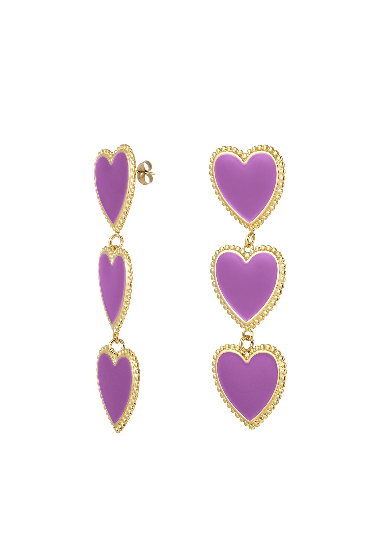 Earrings 3 graceful hearts in a row Lilac Stainless Steel