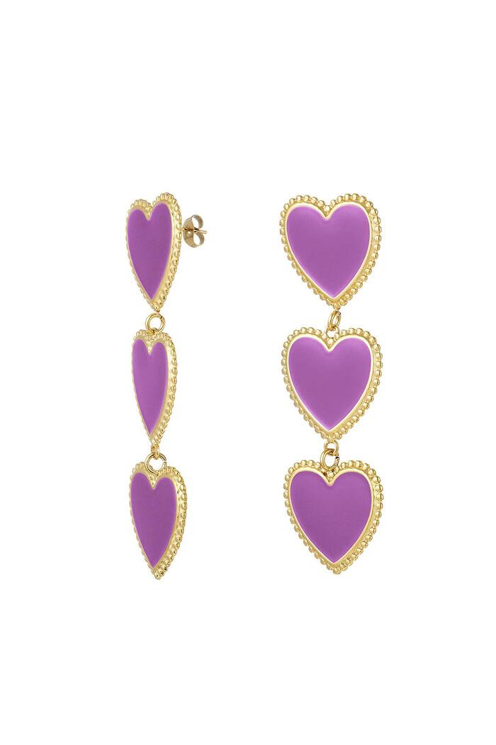 Earrings 3 graceful hearts in a row Lilac Stainless Steel 