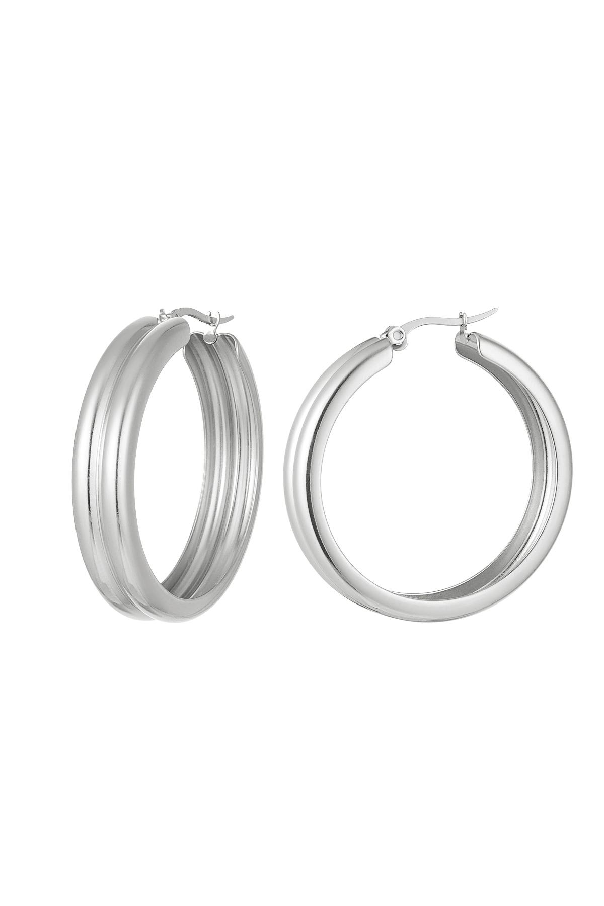 Ribbed hoop earrings Silver Stainless Steel h5 