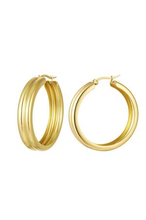 Ribbed hoop earrings Gold Stainless Steel h5 