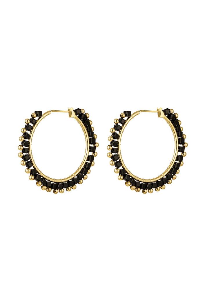Ohrringe mit quadratischen Perlen und Punkten Schwarz & Gold Kupfer 