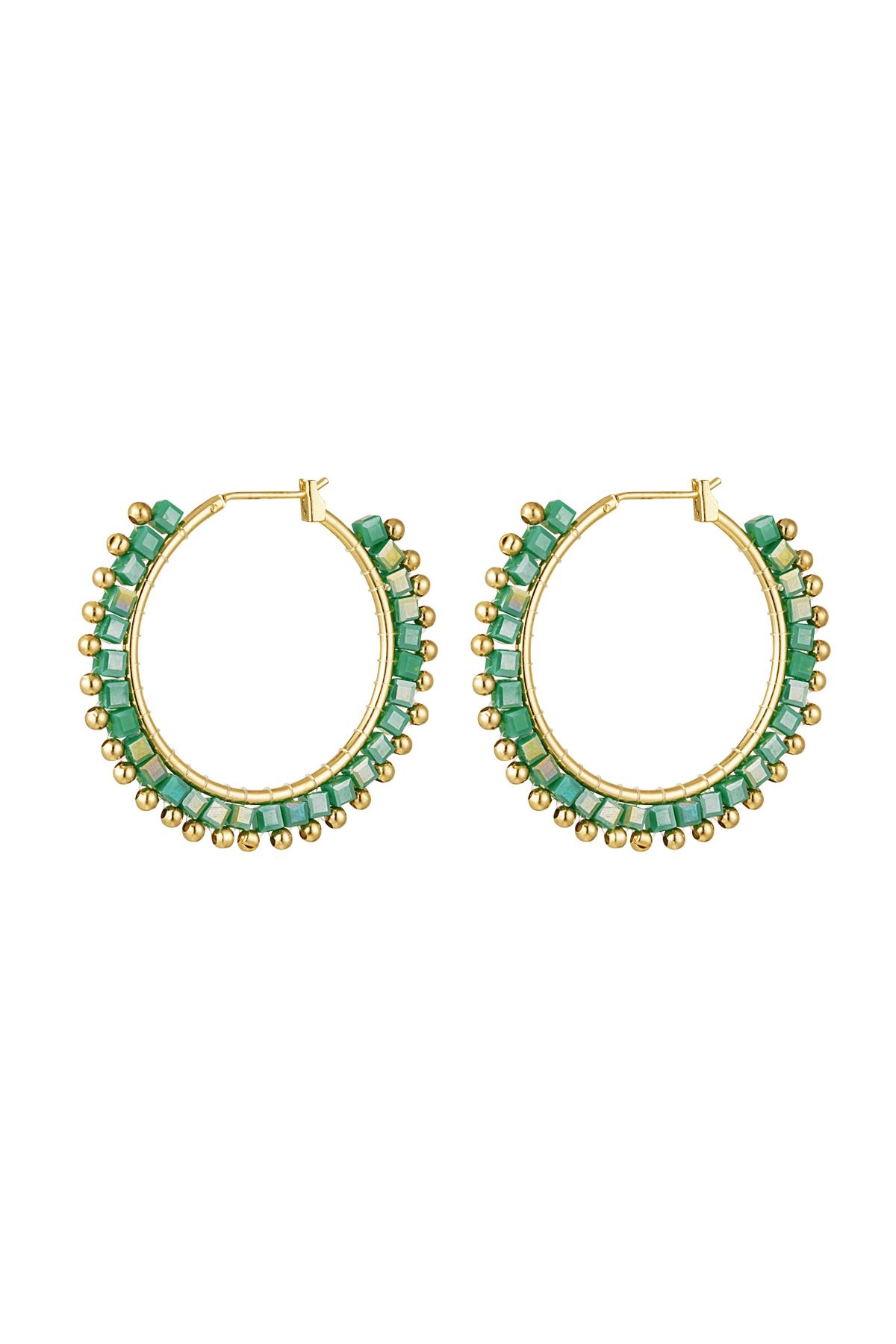 Ohrringe mit quadratischen Perlen und Punkten Grün &amp; Gold Kupfer