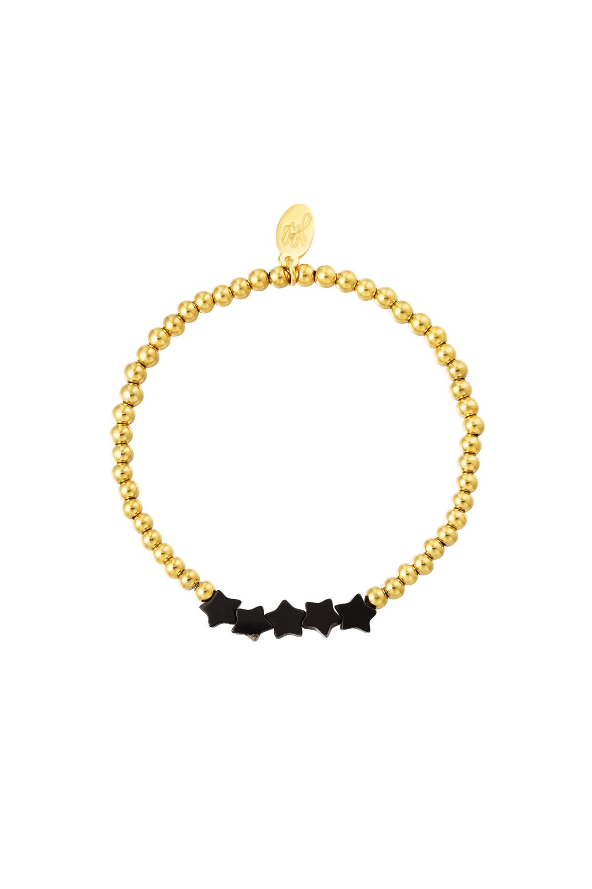 Bracelet perlé avec perles étoiles Noir &amp; Or Acier inoxydable
