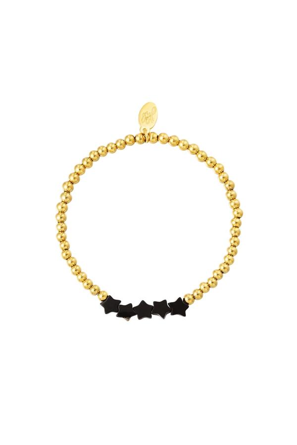 Bracelet perlé avec perles étoiles Noir & Or Acier inoxydable