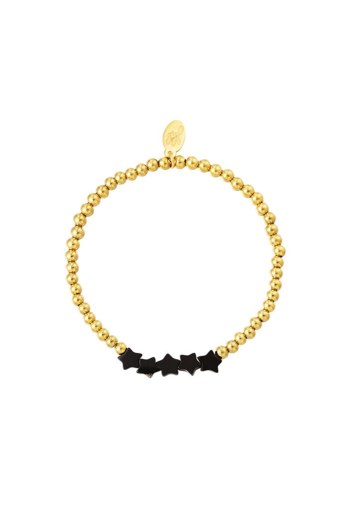 Beaded bracelet with star beads Black & Gold Stainless Steel 