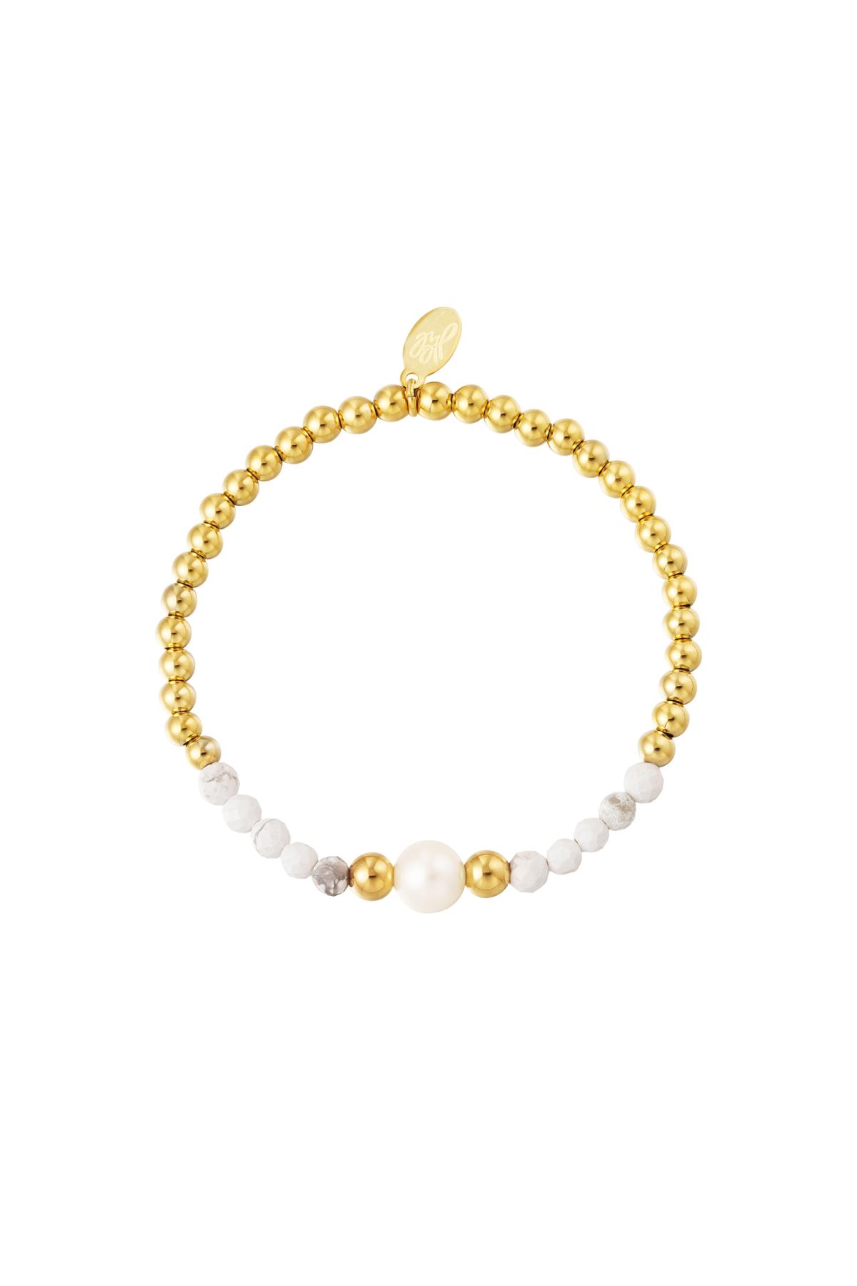 Braccialetto di perline con pietre colorate e 1 perla Gold Stainless Steel h5 