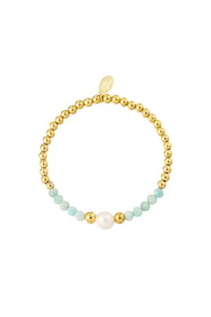 Braccialetto di perline con pietre colorate e 1 perla Blue & Gold Stainless Steel h5 