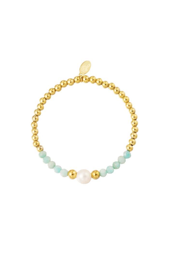 Braccialetto di perline con pietre colorate e 1 perla Blue & Gold Stainless Steel 