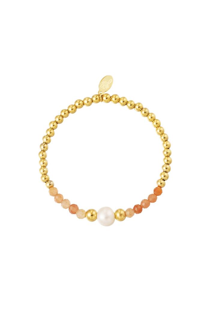 Beaded bracelet with colorful stones and 1 pearl Orange & Gold Stainless Steel 