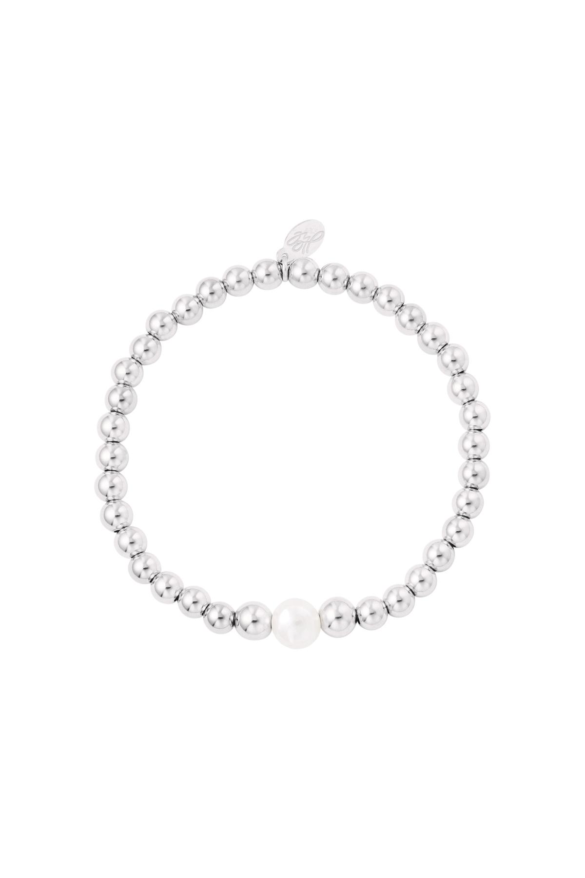 Bracelet perlé perle au milieu Argenté Acier inoxydable