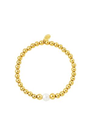 Bracciale con perline di perle al centro Gold Stainless Steel h5 