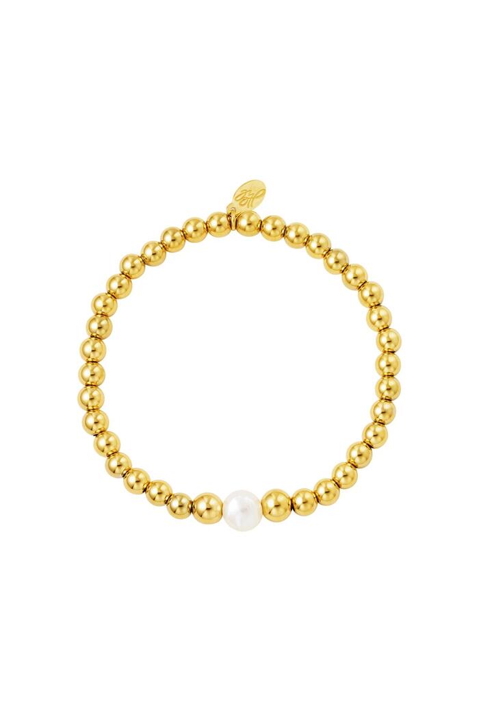 Bracelet perlé perle au milieu Or Acier inoxydable 