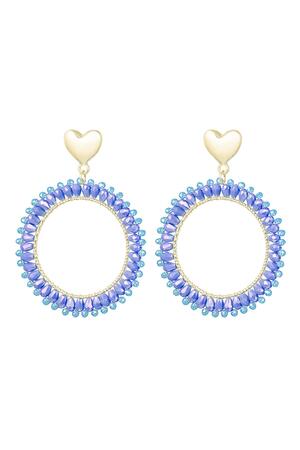 Boucles d'oreilles perles de cristal rondes Bleu & Or Alliage h5 