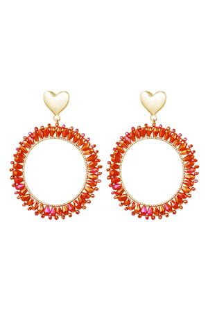 Earrings round crystal beads Red Alloy h5 