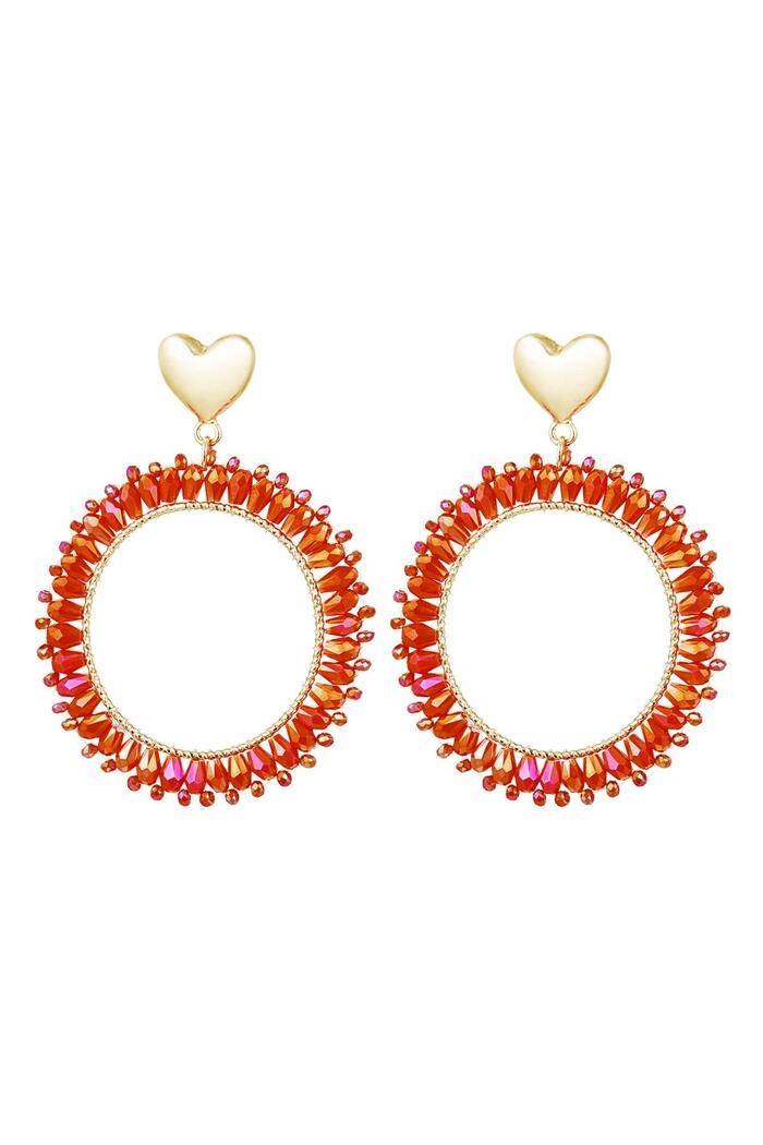 Earrings round crystal beads Red Alloy 