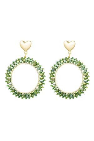 Earrings round crystal beads Green & Gold Alloy h5 
