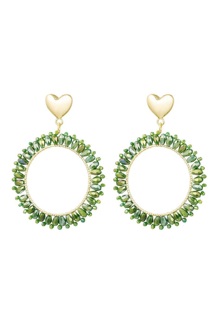Earrings round crystal beads Green & Gold Alloy 