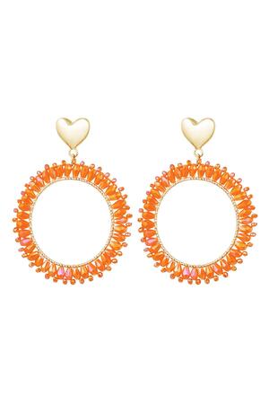 Pendientes perlas de cristal redondas Naranja & Oro Aleación h5 