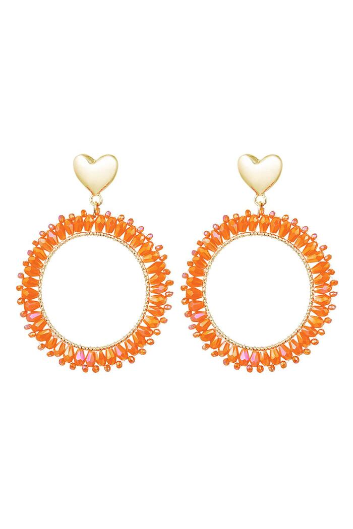 Pendientes perlas de cristal redondas Naranja & Oro Aleación 