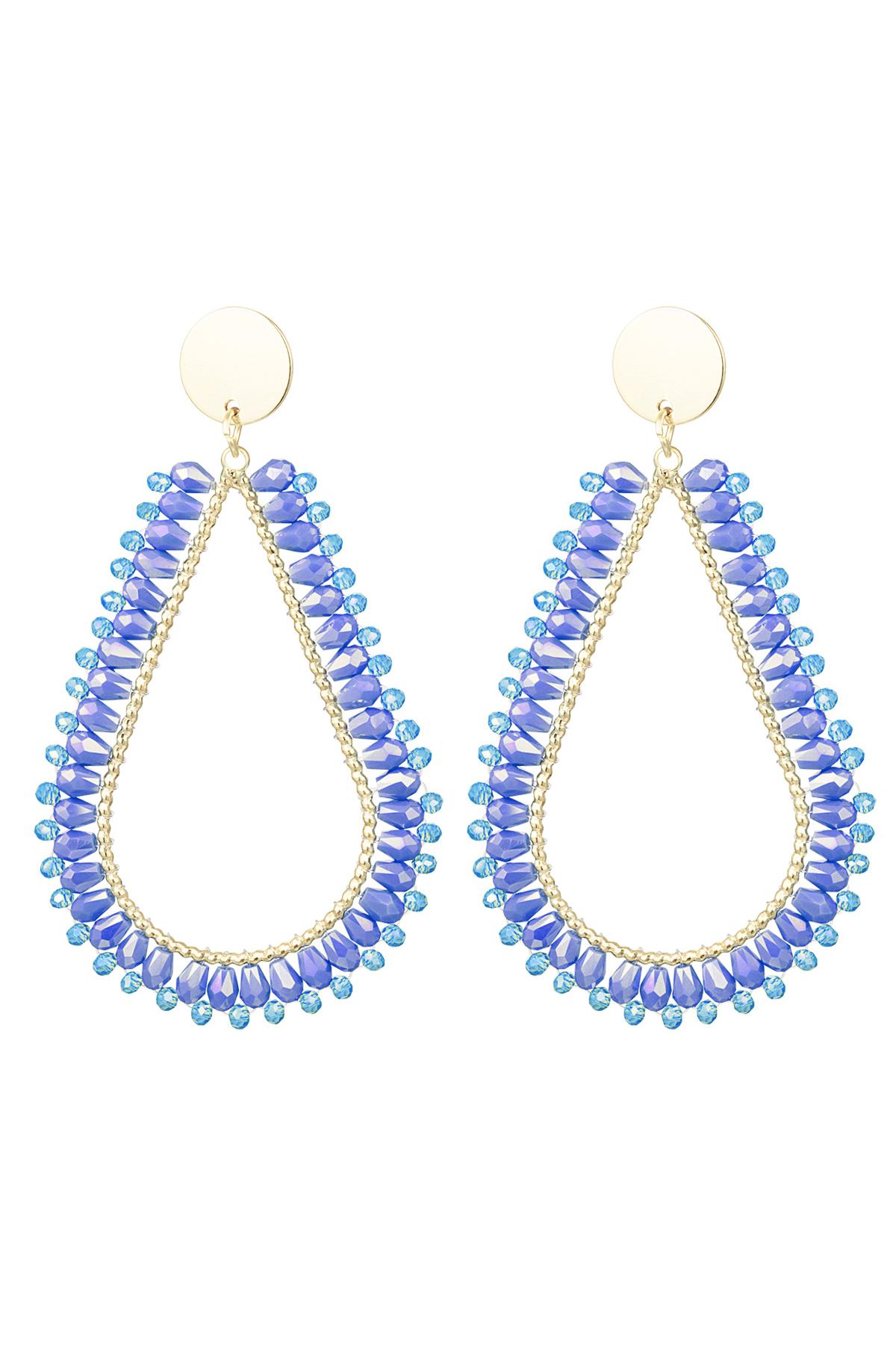 Boucles d'oreilles goutte perles de cristal Bleu &amp; Or Cuivré