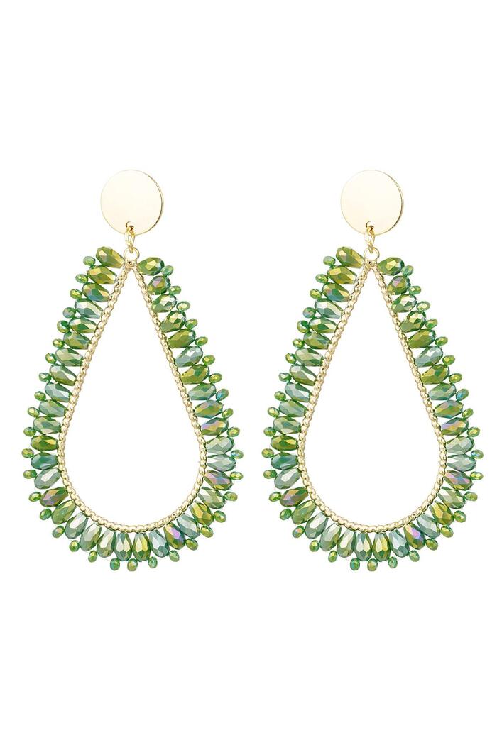 Earrings drop crystal beads Green & Gold Copper 