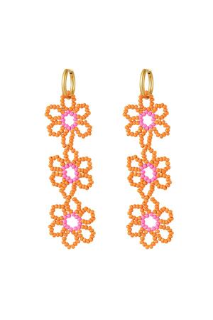 Earrings three flowers Orange & Gold Stainless Steel h5 